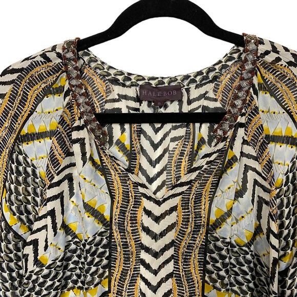 Hale Bob Black 100% Silk Beaded Neck Blouse Top Size Small - Picture 5 of 9